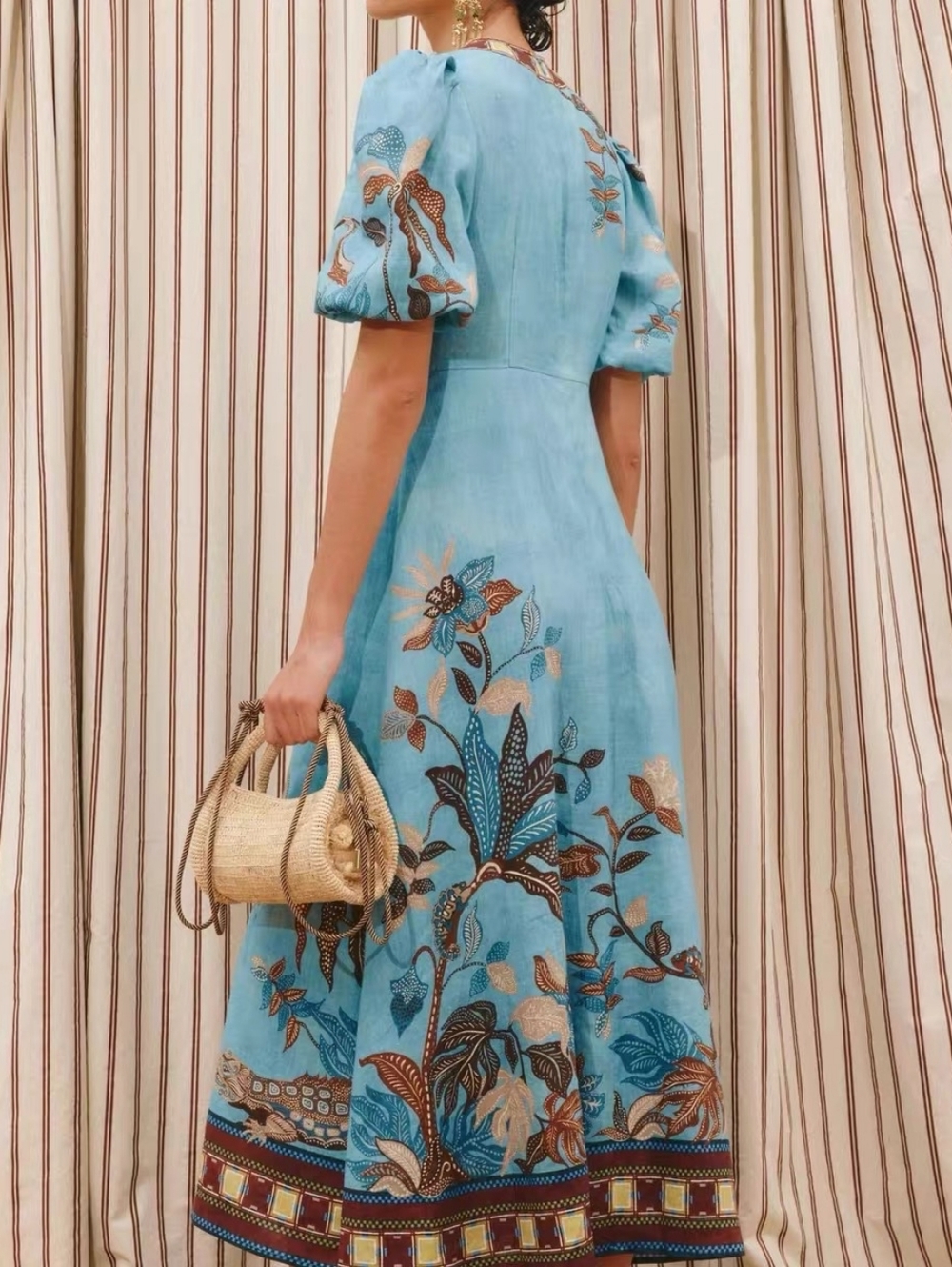 ALEMAIS Georgie Puff Sleeve Linen Midi Dress - Picture 7 of 14